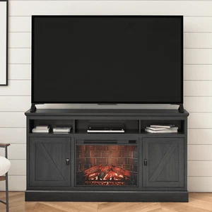 Ashton Lane Electric Fireplace TV Stand for TVs up to 65, Black Oak - Picture 1 of 24