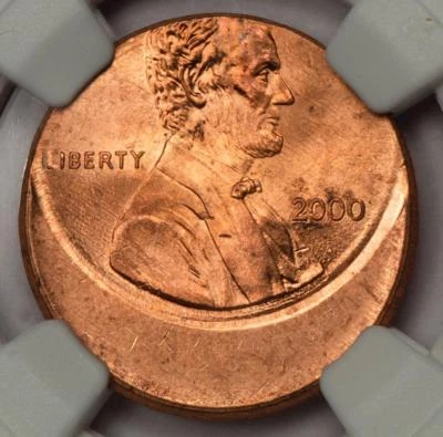 2000 NGC MS65RB 30% Off Center Wide AM Lincoln Cent Mint Error Type 2 Proof Rev - Image 1 of 4