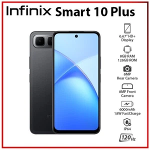 NEW Infinix Smart 10 Plus 8GB+128GB BLACK Dual SIM Unlocked Android Mobile Phone - Bild 1 von 6