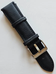 22mm - Black Genuine Leather Watch Band - ( Chrome Buckle / Pins Included ) - Picture 1 of 3