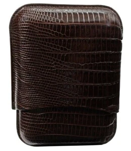 MARTIN WESS LIZARD BROWN COWHIDE/ GOATSKIN LEATHER 3 SHORT ROBUSTO CIGAR CASE - Picture 1 of 3