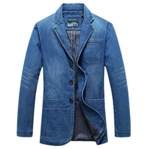 Slim Fit Men's Denim Blazer Jacket for Spring and Autumn - Picture 1 of 1