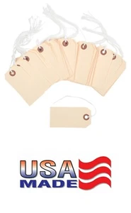 100 Manilla Cardstock Price Tags 3 3/4" x 1 7/8" Size 3 Pre-strung with String - Picture 1 of 6