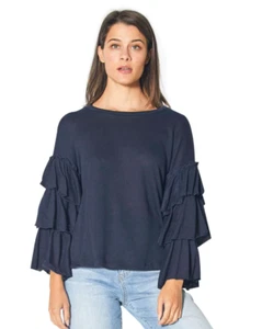 Ro & De Nordstrom Women Top Tiered Ruffle Bell Long Sleeve Size Medium Blue - Picture 1 of 14