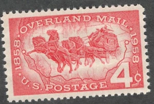 US. 1120. 4c. Mail Coach & Map of SW US. Overland Mail 100th ANNIV.. MNH. 1958 - Picture 1 of 1