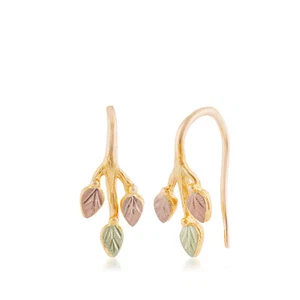 Black Hills Gold delicate 10K yellow gold wire thread earrings 12kt leaves - Picture 1 of 1