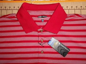 MENS LARGE RED/WHITE STRIPES PEBBLE BEACH PERFORMANCE POLO SHIRT - NWT - Picture 1 of 3