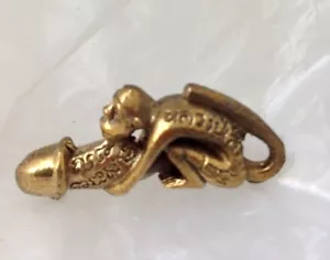 THAI BRASS AMULET PALAD KIK LUCKY LOVE NECKLACE PENDANT MONKEY RIDING PALAD KIK - Picture 1 of 2