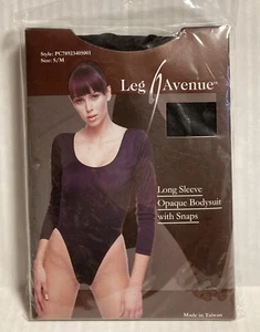 Womens Leg Avenue Long Sleeve Opaque Bodysuit with Snaps Dance Gymnast Black S-M - Picture 1 of 3