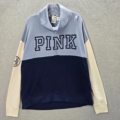 Sudadera Rosa Victorias Secret Hombres Grande Azul Colorblock Logo 1/4 Cremallera Foto 1 de 4