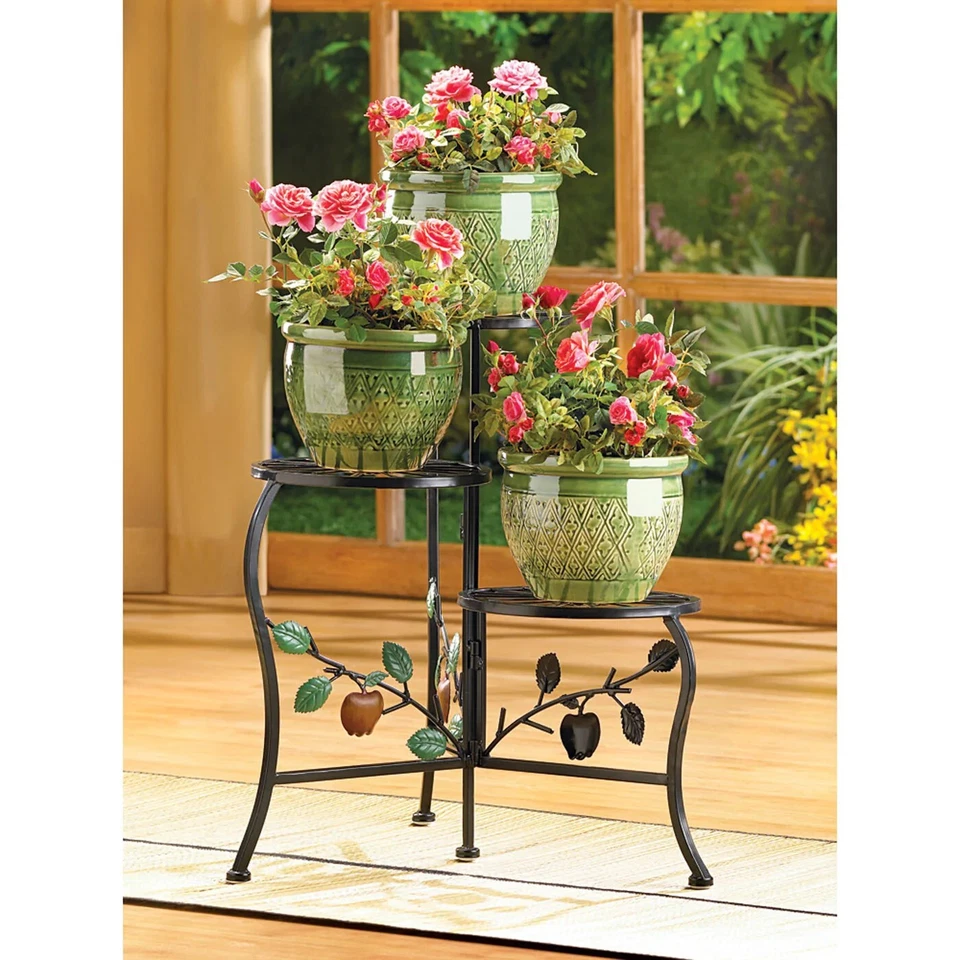 Black Wrought Iron Country Apple Plant Stand