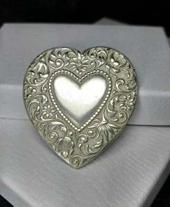 Vintage Sterling Silver - CORO Floral Scroll Heart - Brooch / Pin 2" x 1.85" - Picture 1 of 12
