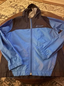 Columbia Glennaker Lake Rain Windbreaker Jacket Kids Boys 8 S Blue Hood Full Zip - Picture 1 of 3