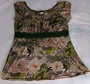 Top a rete verde marrone etereo Fairycore Goblincore Y2k babydoll cappuccio manica taglia L - Foto 1 di 9