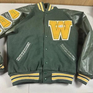 Y2K Cheerleader Letterman Jacke Größe Medium Wolle Leder Patches Sid Vicious - Bild 1 von 16