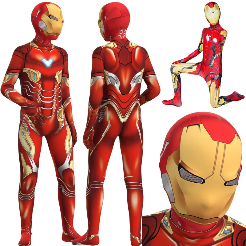 Kids Superhero Cosplay Iron Man Costume Jumpsuit Bodysuit Mask Party Fancy Dress - Image 1 of 4
