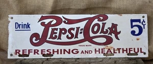 VINTAGE PEPSI-COLA PORCELAIN 5 CENTS BEVERAGE SODA GAS STATION SIGN COKE 18" - Picture 1 of 4