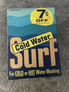 Detergent surfingowy zimna woda 1 ib 4 uncje pudełko 7¢ off 60's nieotwarte zapieczętowane vintage - Zdjęcie 1 z 4