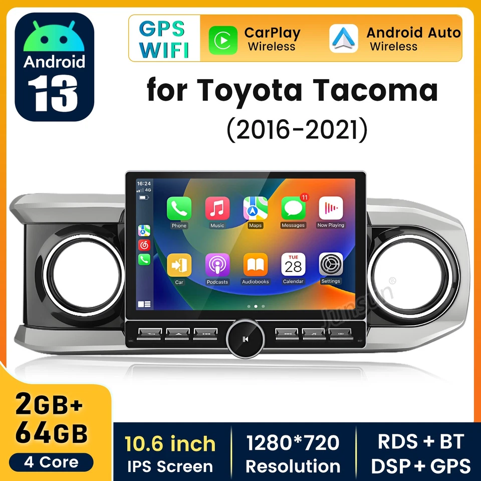 Radio estéreo CarPlay para Toyota Tacoma 2016 2017 2018 2019 2020 2021 Android 14 Foto 1 de 4