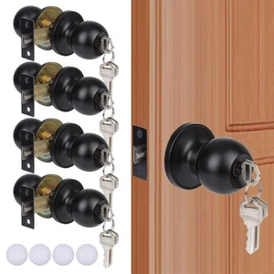 4 Pack Keyed Entry Door Knobs Matte Black Round Exterior/Interior Door Lock w... - Picture 1 of 4