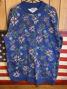 Cárdigan azul vintage años 90 Anthony Richards patrón floral fuegos artificiales grande - Imagen 1 de 3