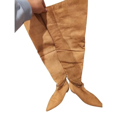 lemonade Tan Faux Suede Thigh High Boots with Chain Ankle Detail Sz 7.5 - Image 1 of 4