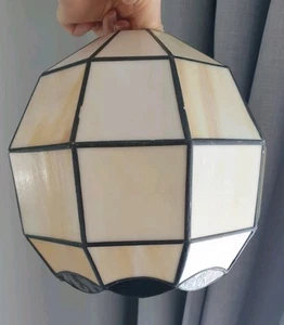 Vintage Tiffany Style Ceiling Light Lampshade Slag Glass Cream Amber Globe Deco - Picture 1 of 6