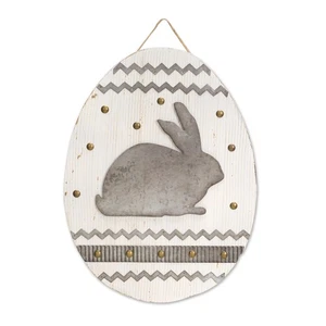 Placa de Pascua Melrose 15" Blanco y Gris Conejo Conejo En Forma de Huevo - Imagen 1 de 1