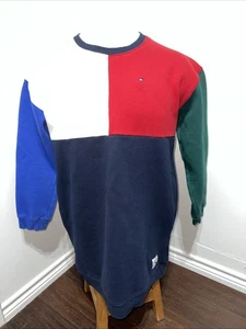 Vintage 90's TOMMY Hilfiger Sweat Shirt Men’s SZ L Multicolor Color Block Y2K - Picture 1 of 23