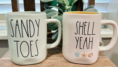 New Rae Dunn Shell Yeah Salty Hair Sandy Toes Mug Bundle Beach House Summer Sea - Image 1 of 2