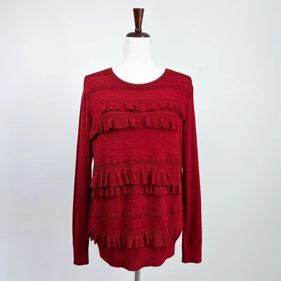 Diane Von Furstenberg Red Merino Wool Blend Ruffle Detail Sweater  - Image 1 of 4