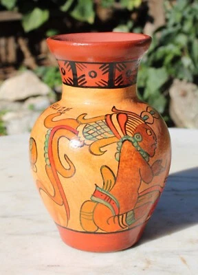Vintage Azteken Design Terrakotta Belize Keramik Vase - Bild 1 von 4