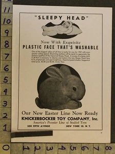 1947 TOY AD STUFFED PLUSH EASTER HOLIDAY BUNNY SLEEPY DOLL KNICKERBOCKER NY TC19 - Picture 1 of 1
