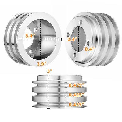 Small Block Ford Crank Pulley V-Belt, SBF 302, 351W 3V 4 Bolt 3 Groove Aluminum - Image 1 of 4