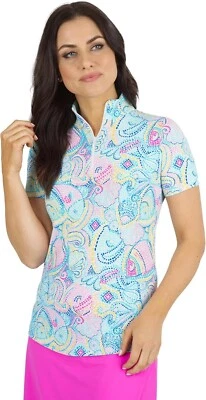 IBKUL Mariel Mock Neck Zip Top Size S M XL XXL Short Sleeve Pink Womens Golf NEW - Image 1 of 4