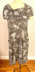 Vestido túnica largo Chalet USA M gris y azul cielo mezcla de algodón Lagenlook - Imagen 1 de 3