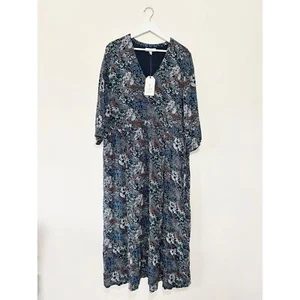 Seasalt Corn Marigold Maxi Dress Size 20 Navy Floral V-Neck RRP £85 - Picture 1 of 11