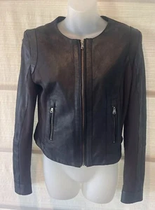 Bod & Christensen ANGIE Black Cropped Moto Mixed Leather & Fabric Jacket~S~$425 - Picture 1 of 12
