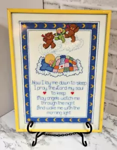 Vintage gerahmter Kreuzstich Kinderzimmer Schlafzimmer Gebet Teddybär 1998 Kreuzstich - Bild 1 von 6