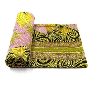 Vintage Kantha Quilt Indian Cotton Bedspread Gypsy Throw Bedding Cover - Picture 1 of 6