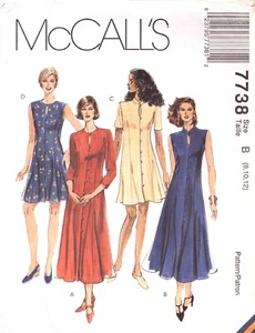 McCalls 7738- Miss Dress In 2 Lengths-Front Buttoned Princess Seam Dress-8-10-12 - Picture 1 of 4