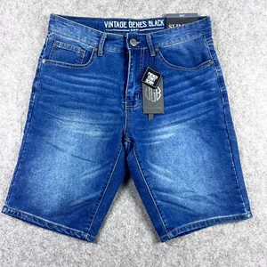 Vintage Genes Black Mens Bermuda Shorts Size 30 Blue Denim French Terry Slim NWT - Picture 1 of 9