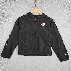 Champion Boys Jacket Size Medium 7 Black Rain Pullover 1/4 Zip Hoodie Track Boxy - Picture 1 of 8