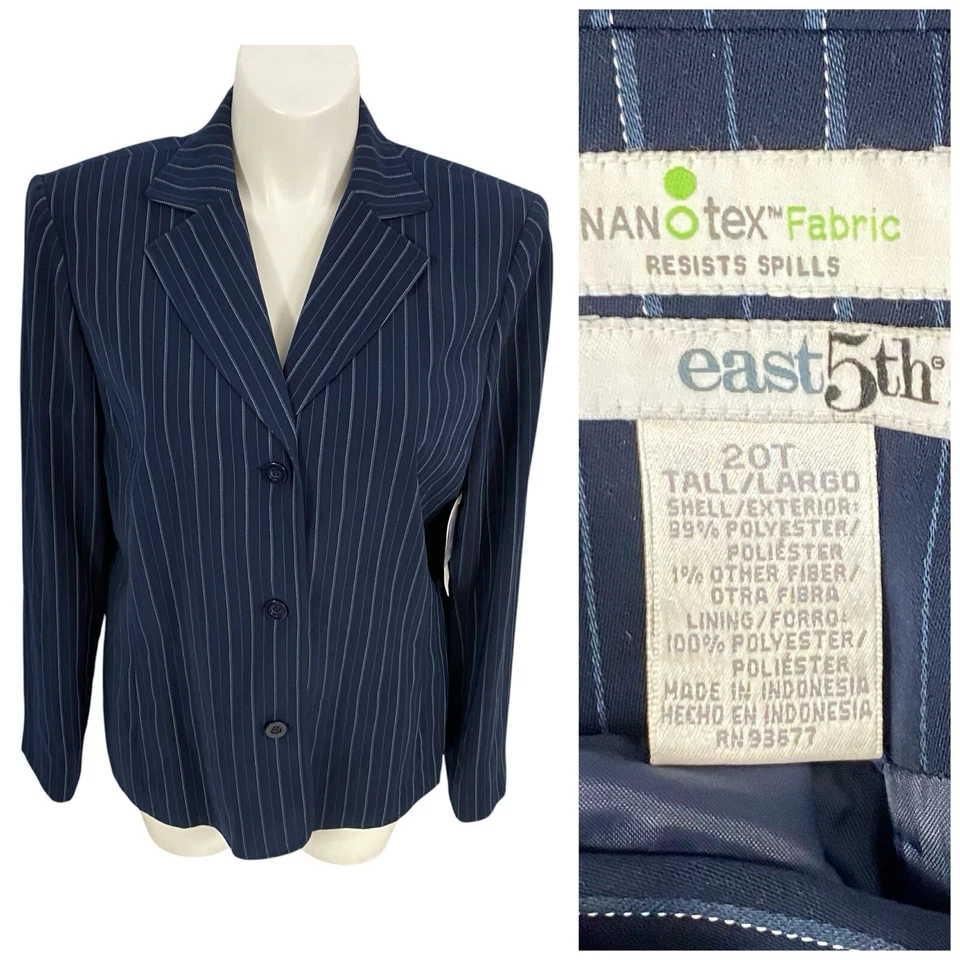 East 5th Blazer Womens 20T Blue Pinstripe Jacket Career Professional Work Office - Image 1 of 4