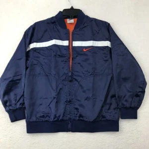 Vintage Y2K Nike Bomber Jacket Boys Medium Blue Satin Shiny Mesh Lined Kids Coat - Picture 1 of 13