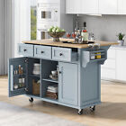 Kitchen Cart Countertop Kitchen Island Cabinet Storage Grey Blue Rubber wood