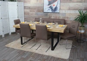 B-Ware Juego de Comedor MCW-H70, Grupo de Comedor, Textil Acero Inoxidable, Marrón 160cm - Imagen 1 de 7