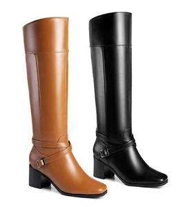 Ann Creek Women's Riding Boots Block Heels Square Toe Crisscross Buckle Straps - Picture 1 of 21