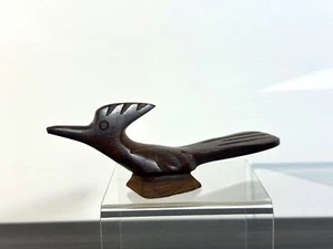 Hand Carved Dark Wooden Bird Roadrunner Art Figure MCM 7" Vintage - Picture 1 of 10