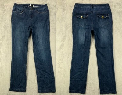 Jones New York Womens 6 Trouser Jeans Stretch Blue Jeans Studded Flaps Mid 32x32 - Image 1 of 4